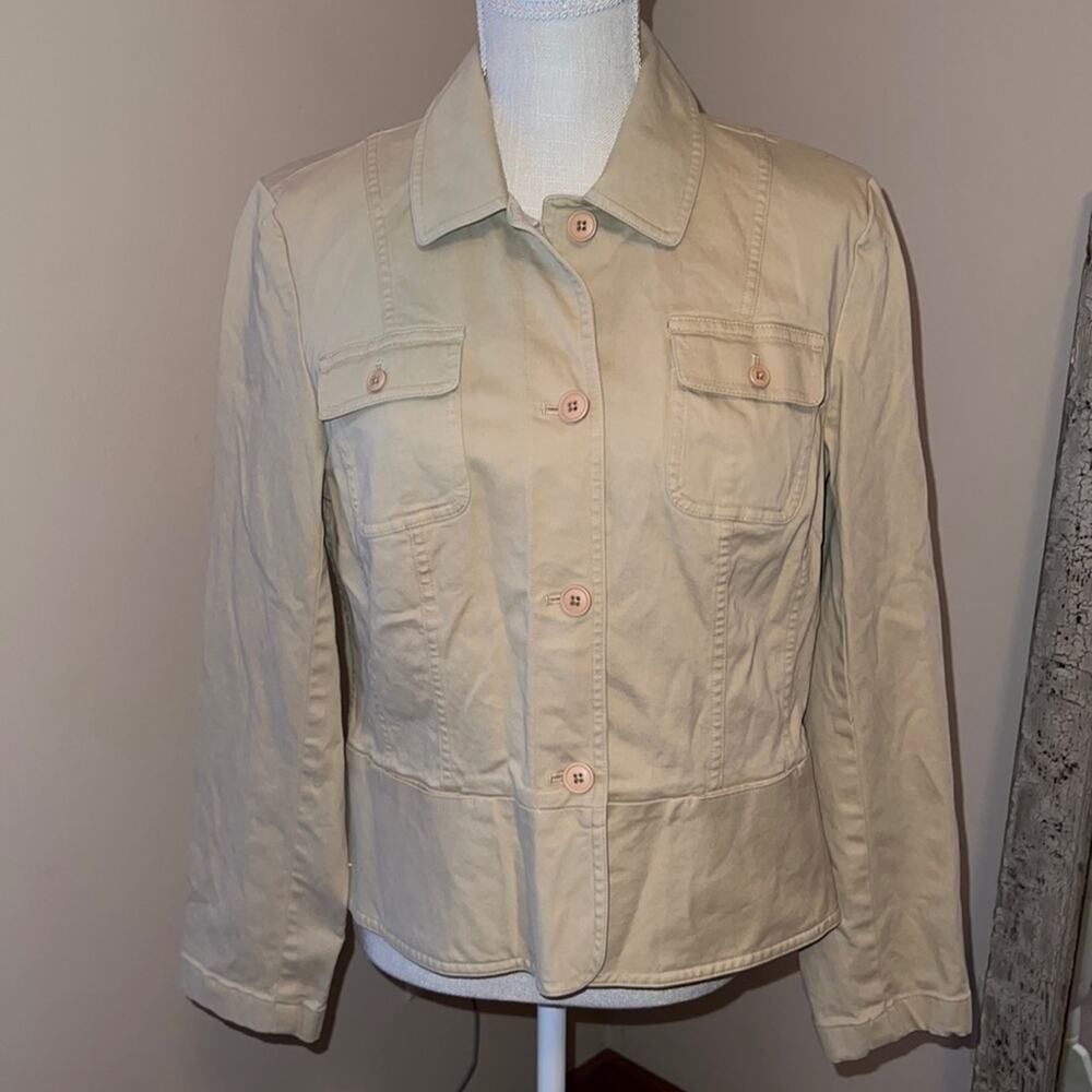 Talbots Khaki Stretch Denim Button Coat with Pockets-Size 10